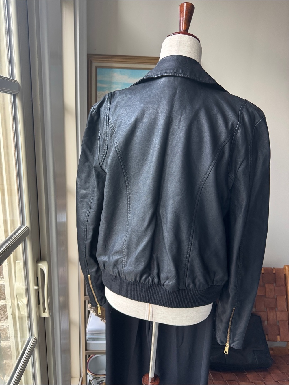 Free People Modern Vegan Bomber Jacket Moto Jacket with Gold Hardware - Picture 5 of 10